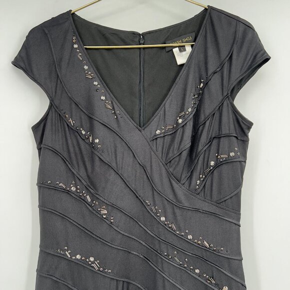 Tadashi Shoji Beaded Bandage Bodycon Cocktail V-neck Midi Dress Women's L - Picture 2 of 12